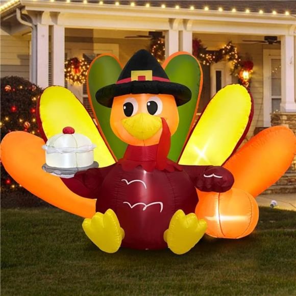 6FT Thanksgiving Inflatables Turkey Colorful Big Tail Inflatable Turkey - Picture 1 of 6